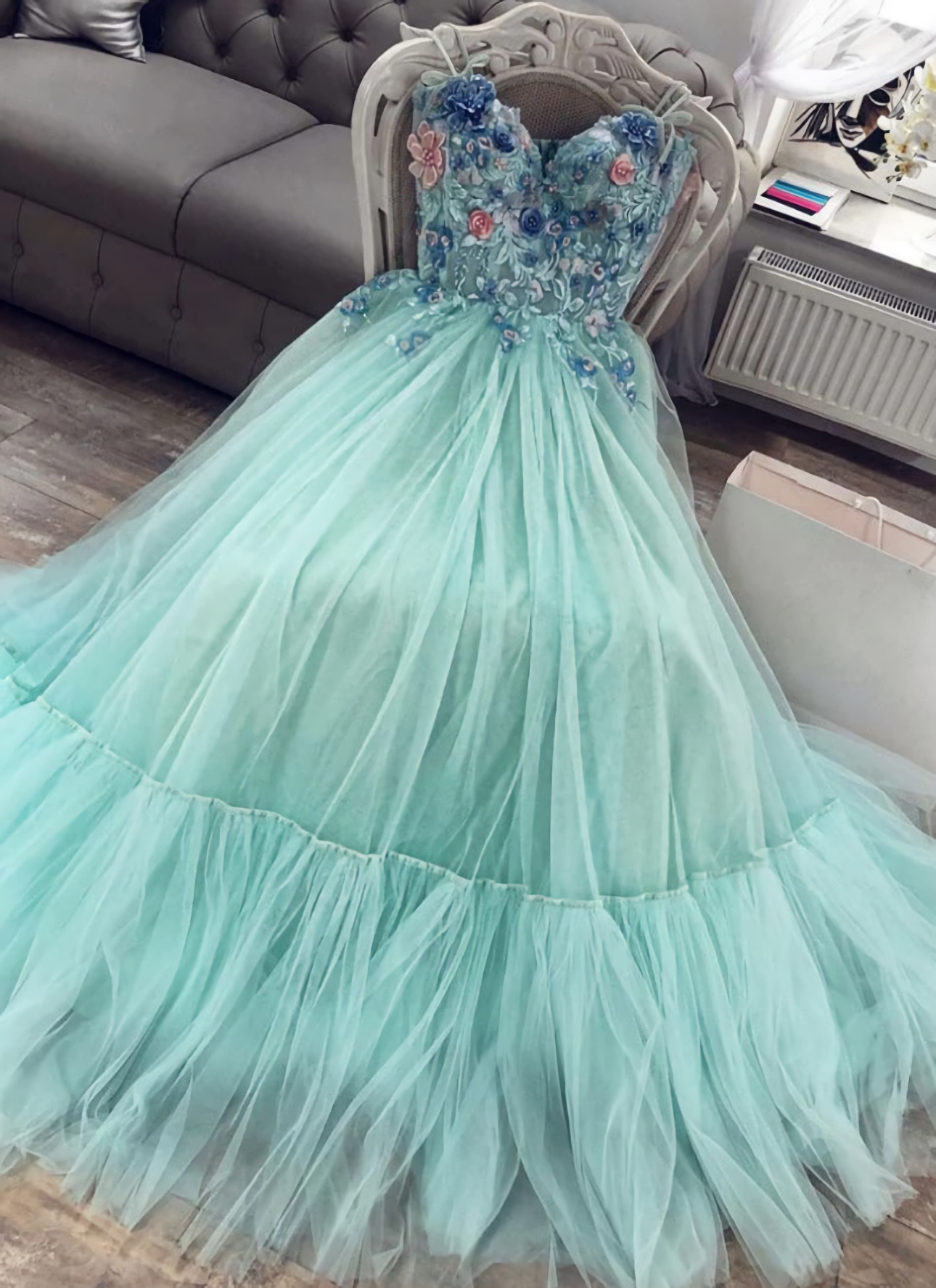 Prom Dresses Long Mermaide, Green Sweetheart Tulle Lace Long Prom Dress, Green Evening Dress