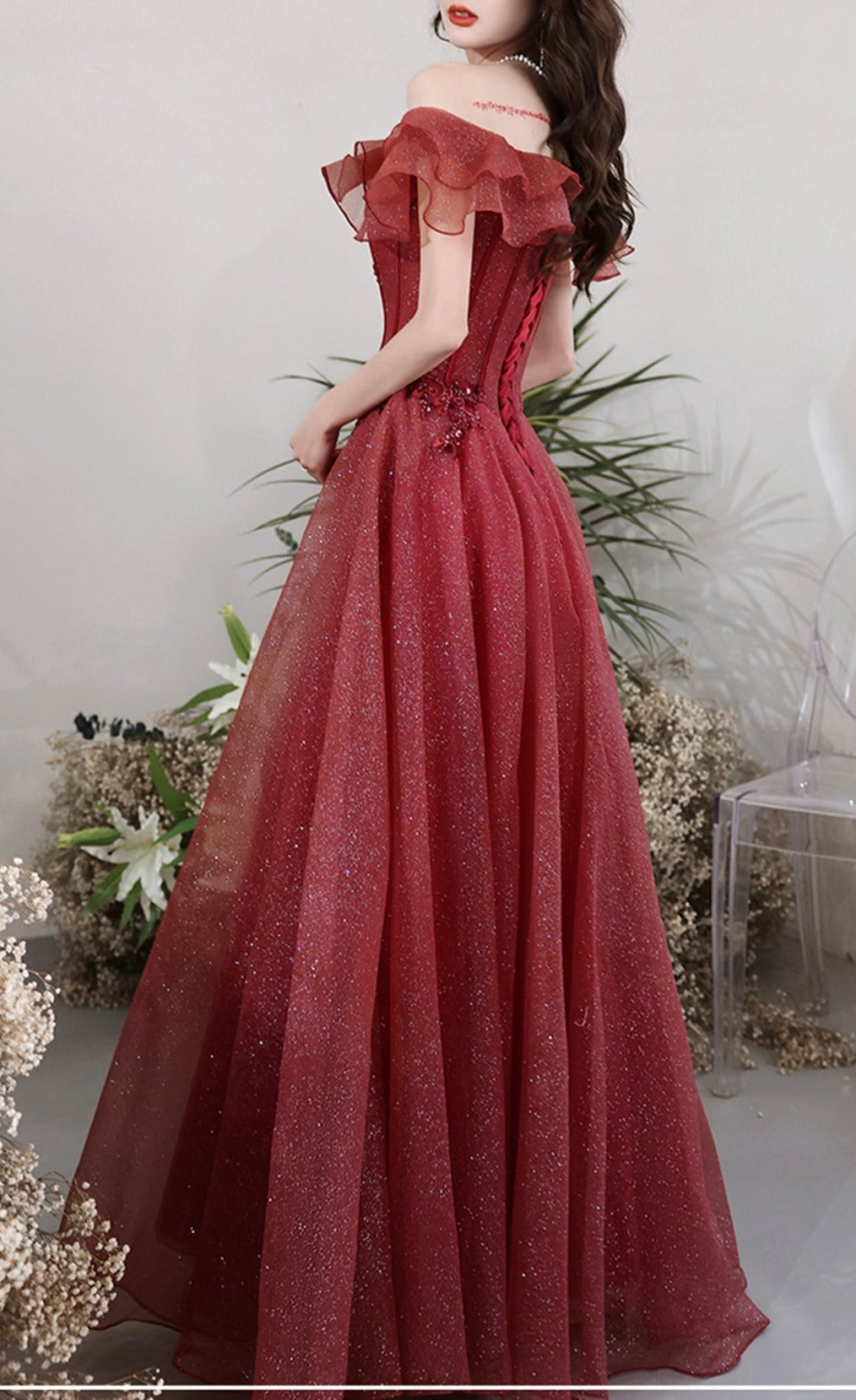 Formal Dresses Cocktail, Burgundy Tulle Long A Line Prom Dress Evening Dress