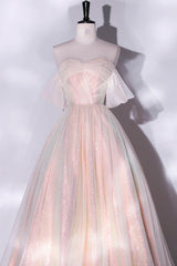 Party Dress For Teens, Champagne Sequins Long A-Line Prom Dress, Off the Shoulder Evening Party Dress