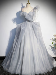 Party Dress Australian, Gray Sweetheart Tulle Long Prom Dress, Gray Evening Dress