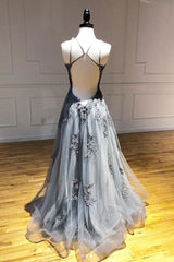 Homecoming Dresses Classy Elegant, Gray tulle lace long prom dress gray tulle lace formal dress