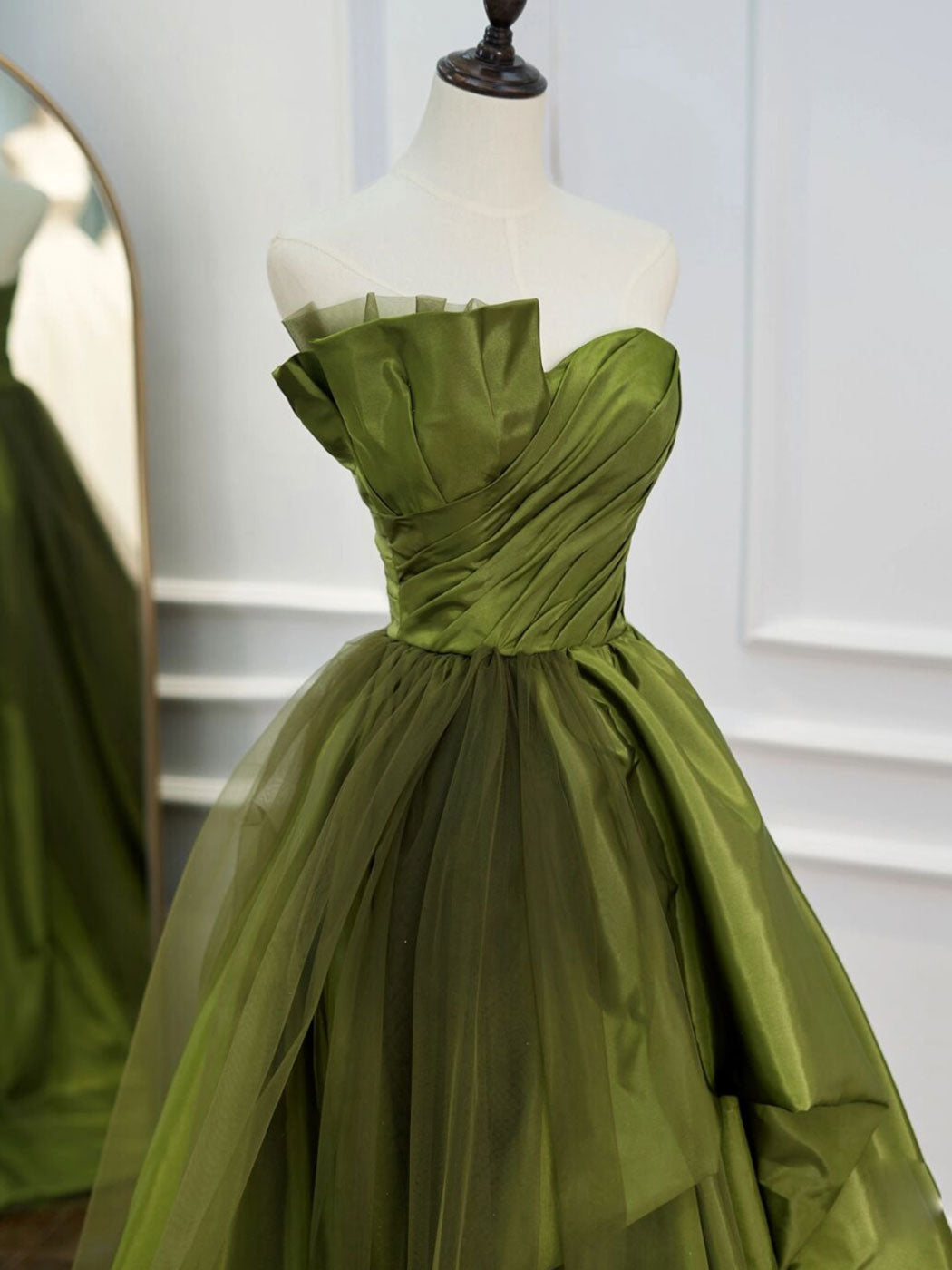 Prom Dress 04, Green Long Prom Dresses, Green Satin Formal Long Evening Dress