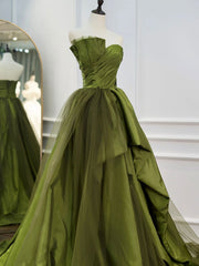 Prom Dress Under 54, Green Long Prom Dresses, Green Satin Formal Long Evening Dress