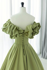 Party Dress Shops, Green Satin Long Prom Dress, Green A-Line Evening Dress