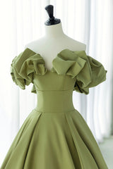 Party Dresses Shop, Green Satin Long Prom Dress, Green A-Line Evening Dress