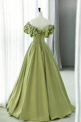Party Dresses Shops, Green Satin Long Prom Dress, Green A-Line Evening Dress