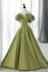 Party Dress Shop, Green Satin Long Prom Dress, Green A-Line Evening Dress