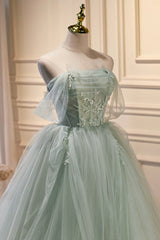Bridesmaid Dress Champagne, Green Sweetheart Beaded Tulle Long Prom Dress, Green Evening Dress