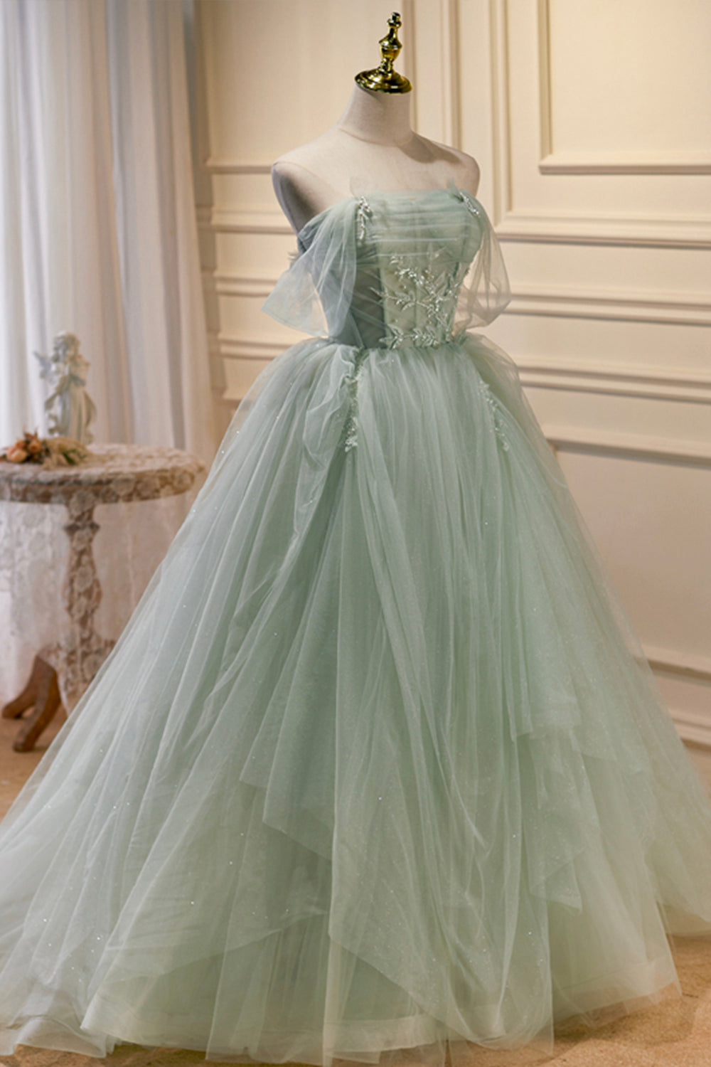 Bridesmaid Dresses Dark, Green Sweetheart Beaded Tulle Long Prom Dress, Green Evening Dress