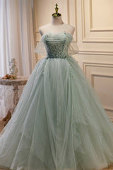 Bridesmaids Dress Champagne, Green Sweetheart Beaded Tulle Long Prom Dress, Green Evening Dress
