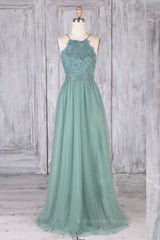 Prom Dress Sale, Green tulle lace long prom dress green lace evening dress