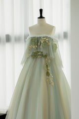 Prom Dresses Guide, Green Tulle Lace Long Prom Dress, Off Shoulder Evening Formal Dress