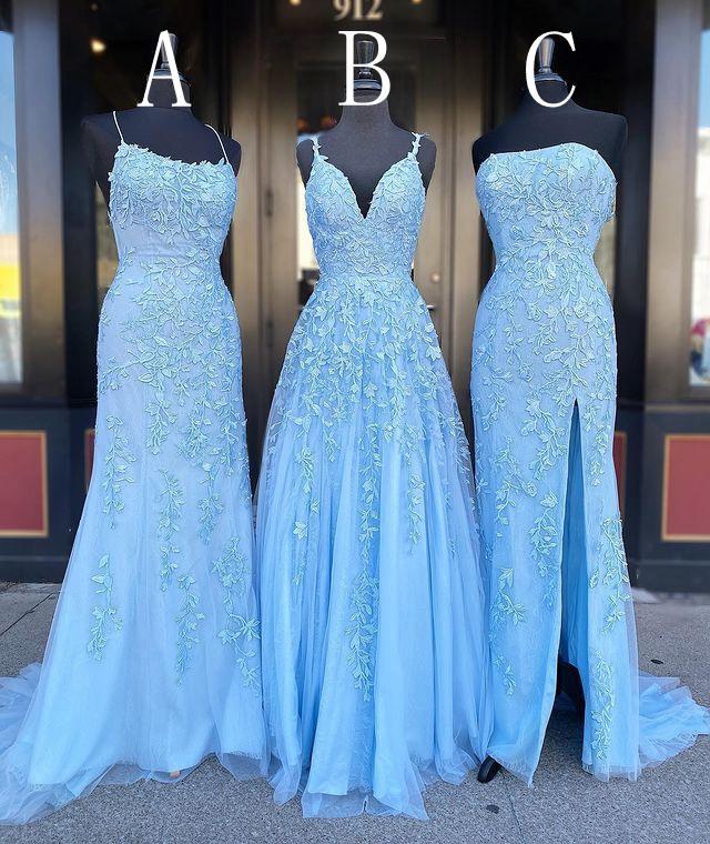 Slip Dress Outfit Long Prom Dresses with Applique,8th Graduation Dress  School Dance Sky Blue Formal Dresses – Columbus Dresses