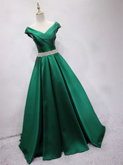 Party Dress For Baby, Off the Shoulder Green Long Prom Dress, Off Shoulder Long Green Formal Evening Dresses