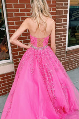 Pink Halter Long Prom Dress With Appliques