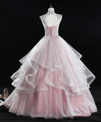 Evening Dresses 1924S, Pink High Neck Tulle Lace Long Sweet 16 Dress Tulle Lace Pink Prom Dress