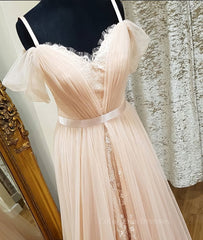 Party Dress Trends, Pink sweetheart neck tulle long prom dress, pink evening dress