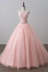 Black Gown, Pink tulle lace long prom dress, pink tulle evening dress