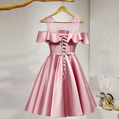 Bridesmaids Dresses Satin, Pink Short Girls Cute Short Prom Dresses