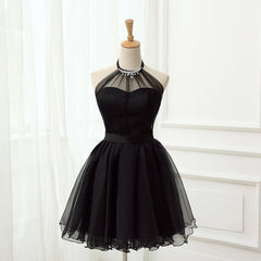Formal Dress Long Sleeved, Cute Little Black Short Halter Short 2024 Prom Dresses
