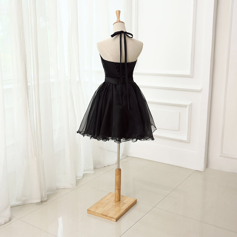 Formal Dresses Long Sleeved, Cute Little Black Short Halter Short 2024 Prom Dresses