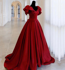 Homecoming Dress 2034, Burgundy Satin Long A Line Prom Dress, Evening Dress