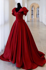Homecoming Dresses Classy Elegant, Burgundy Satin Long A Line Prom Dress, Evening Dress