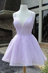 Homecomming Dresses With Sleeves, Purple Tulle Short Prom Dress, Homecoming Dress