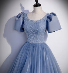 Homecoming Dress Beautiful, Blue Tulle Long Prom Dress, A Line Evening Gown