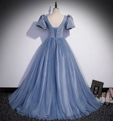 Homecoming Dresses Beautiful, Blue Tulle Long Prom Dress, A Line Evening Gown