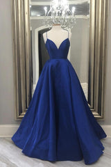 Homecoming Dress Modest, Blue Satin Long Prom Dress, A Line Prom Dress