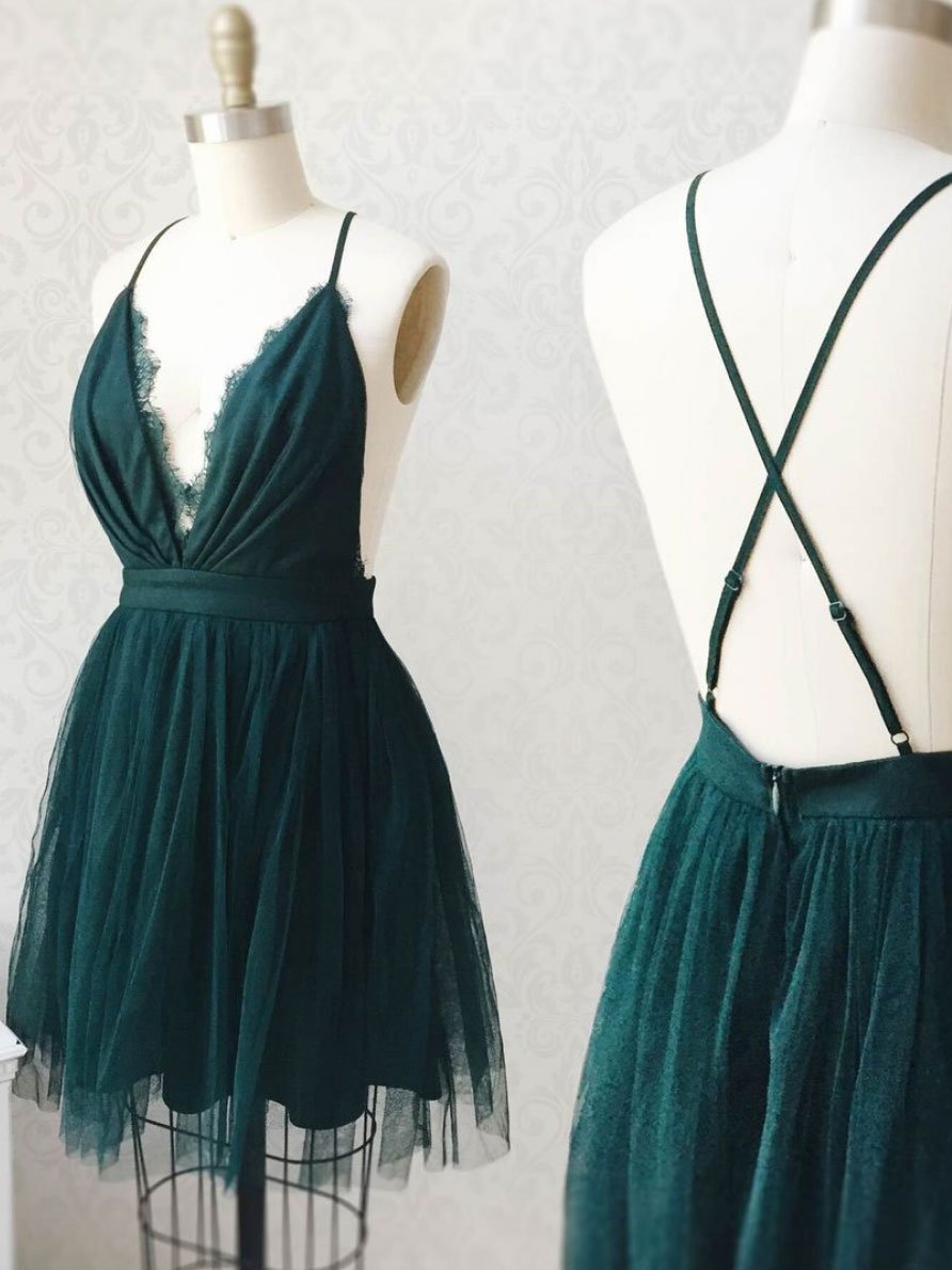 Homecoming Dresses Modest, Green Tulle Lace Short Prom Dress, Green Tulle Lace Homecoming Dress