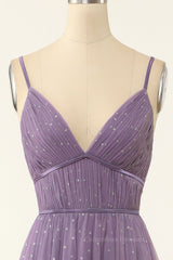 Prom Dress A Line, Purple Empire Straps A-line Long Formal Dress