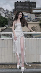 Sexy bajo vestidos de fiesta blancos sin tirantes bajos 21º cumpleaños