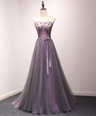 Wedding Color Palette, Pruple Tulle Sweetheart Neck Long Prom Dress, Evening Dress