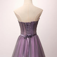 Prom Gown, Pruple Tulle Sweetheart Neck Long Prom Dress, Evening Dress