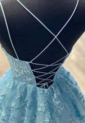 Homecoming Dress Classy, Blue Lace Long Prom Dresses, A-Line Formal Evening Dresses